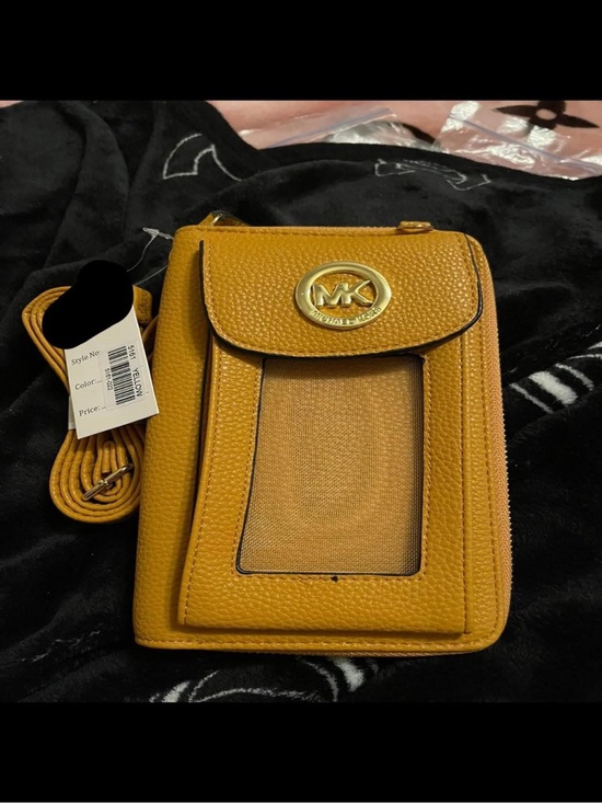 Michael Kors Handbags - Michael Kors Mustard Pebbled Leather Crossbody Phone Wallet